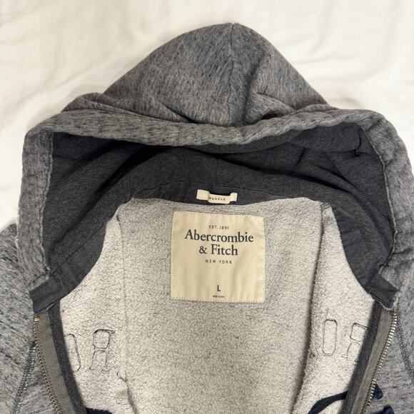 Abercrombie & Fitch VTG Muscle Hoodie Men’s Large Gray Y2K Mallcore Collegiate - Picture 7 of 16